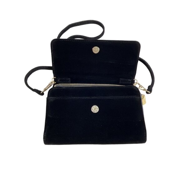 Scout Black Velvet Decker Crossbody Clutch Gold Hardware Detachable Strap Sz S - Picture 3 of 10
